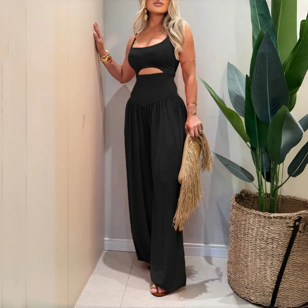 Women’s Backless Cut-Out Cami Jumpsuit with Pockets