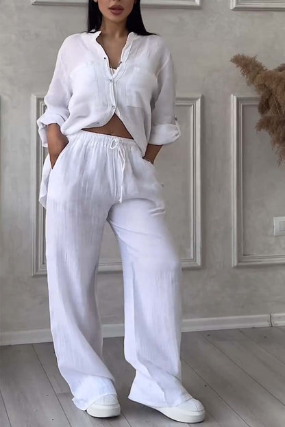 🎄Casual solid color cotton and linen pants two-piece set