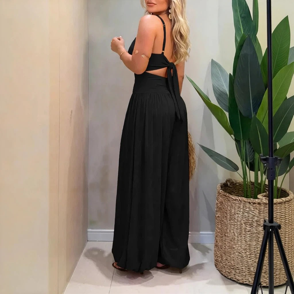 Women’s Backless Cut-Out Cami Jumpsuit with Pockets