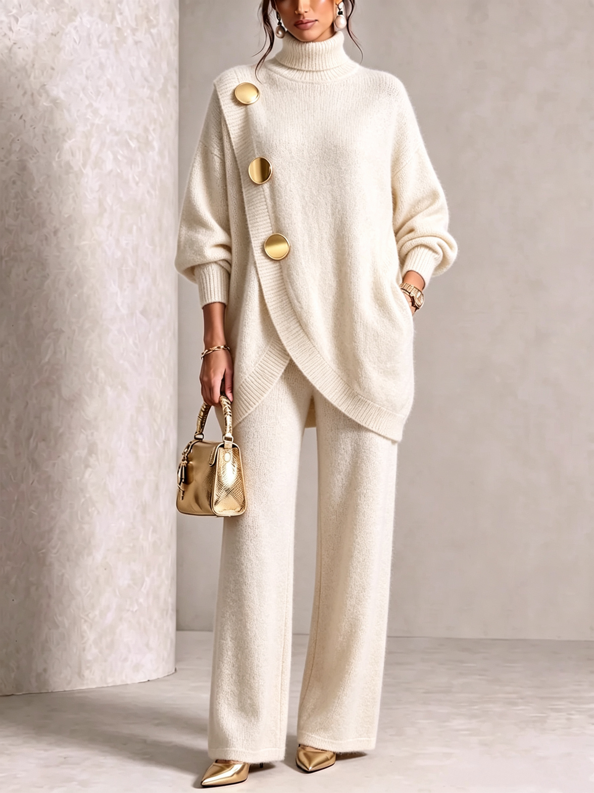 💥 Elegant Knit Asymmetrical Button Set