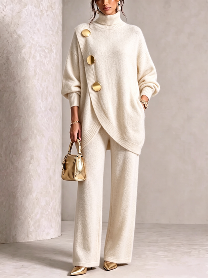 💥 Elegant Knit Asymmetrical Button Set