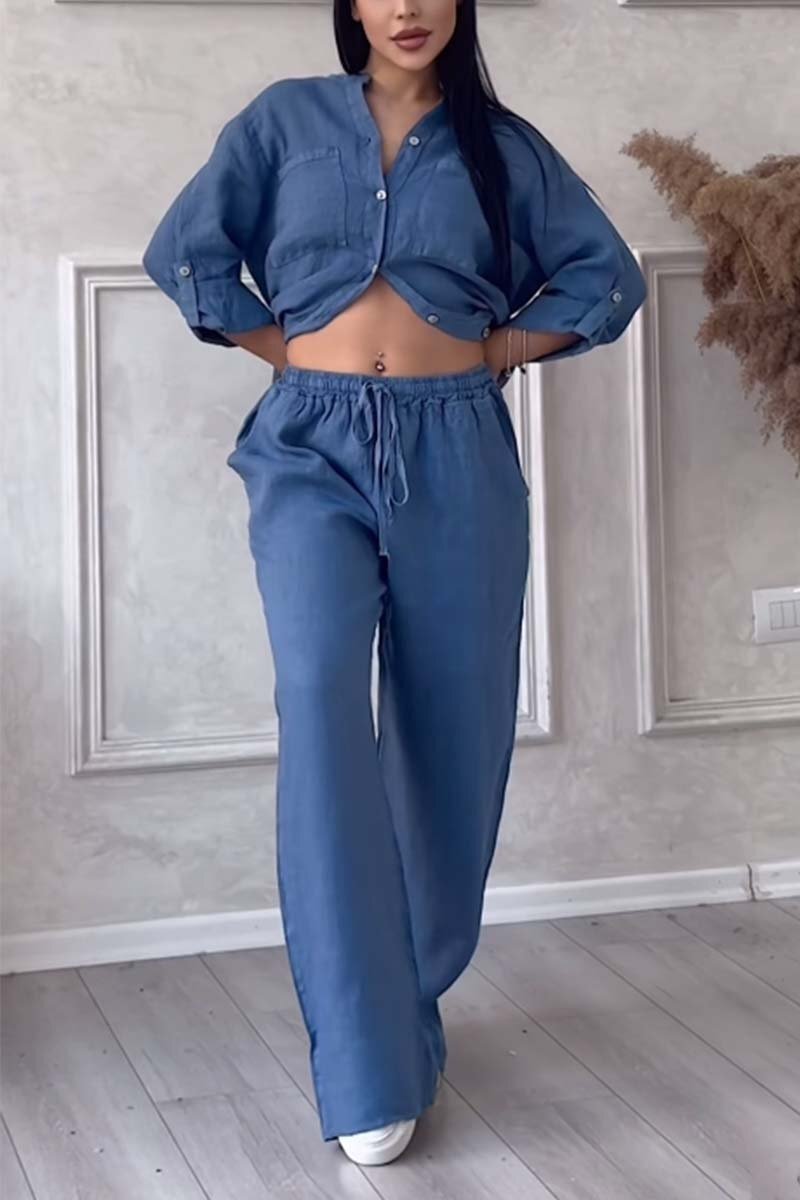 🎄Casual solid color cotton and linen pants two-piece set