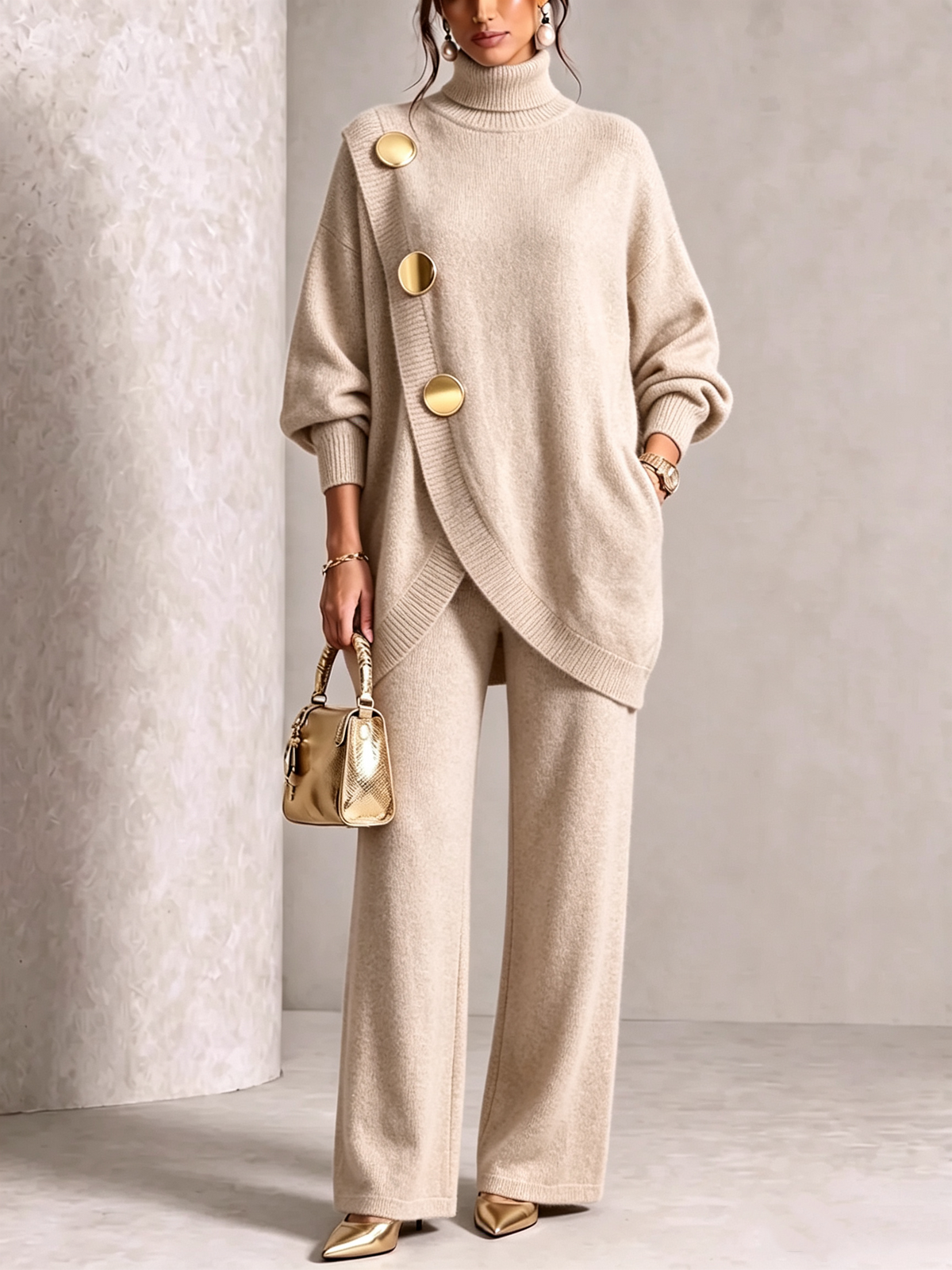 💥 Elegant Knit Asymmetrical Button Set