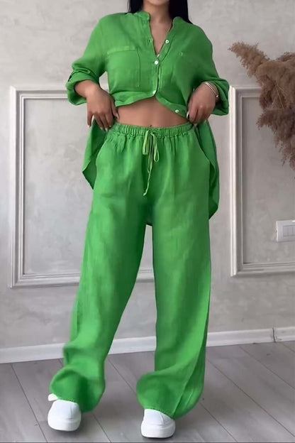 🎄Casual solid color cotton and linen pants two-piece set