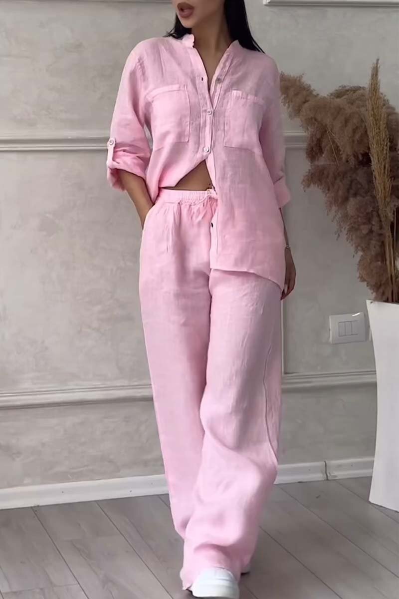 🎄Casual solid color cotton and linen pants two-piece set