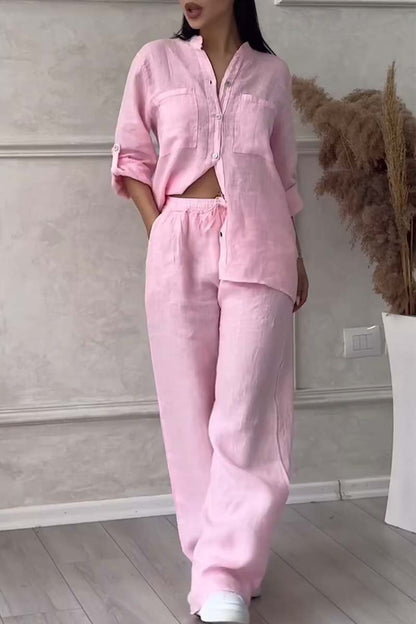 🎄Casual solid color cotton and linen pants two-piece set
