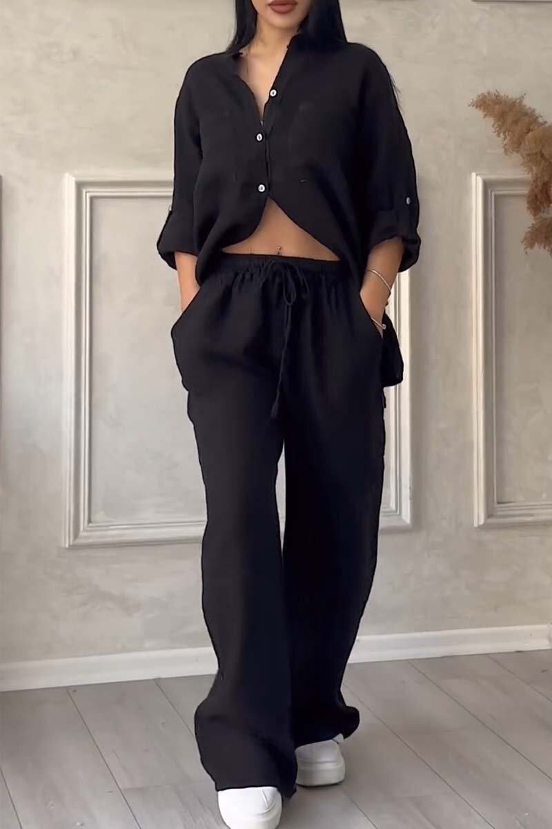 🎄Casual solid color cotton and linen pants two-piece set