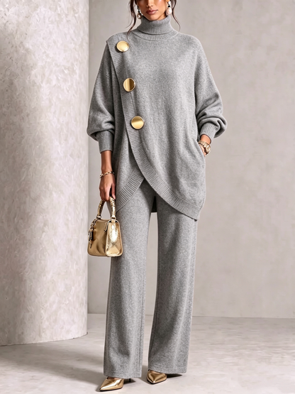 💥 Elegant Knit Asymmetrical Button Set