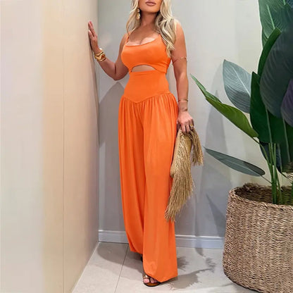 Women’s Backless Cut-Out Cami Jumpsuit with Pockets