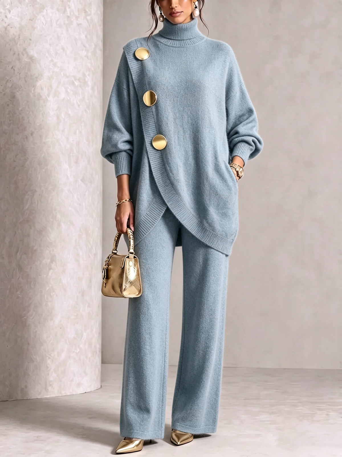 💥 Elegant Knit Asymmetrical Button Set