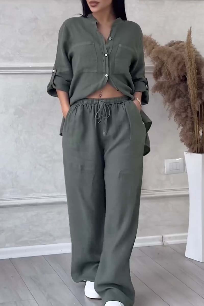🎄Casual solid color cotton and linen pants two-piece set