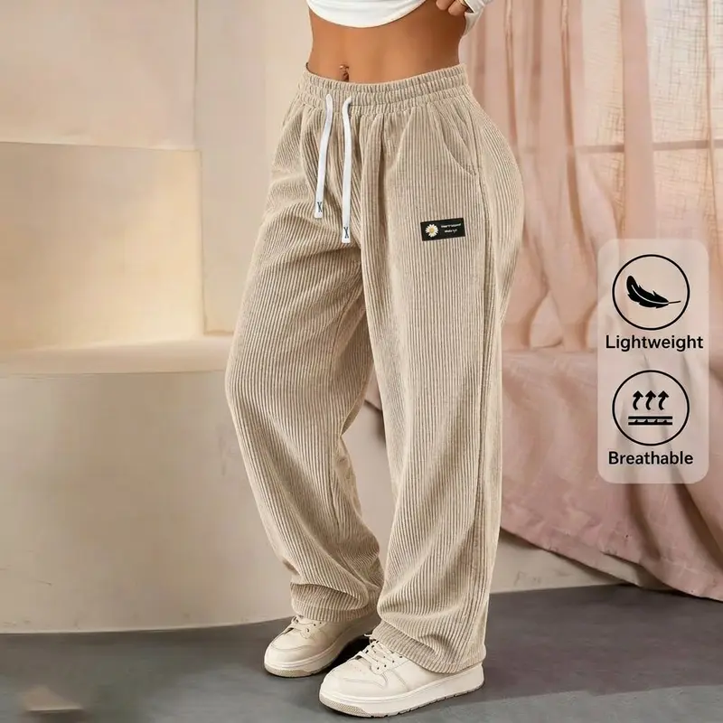 Women's Solid Straight Leg Corduroy Bottoms-100% Cotton.