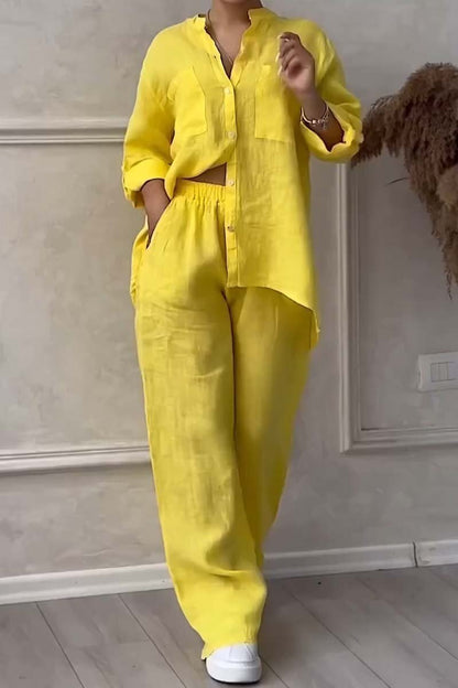 🎄Casual solid color cotton and linen pants two-piece set