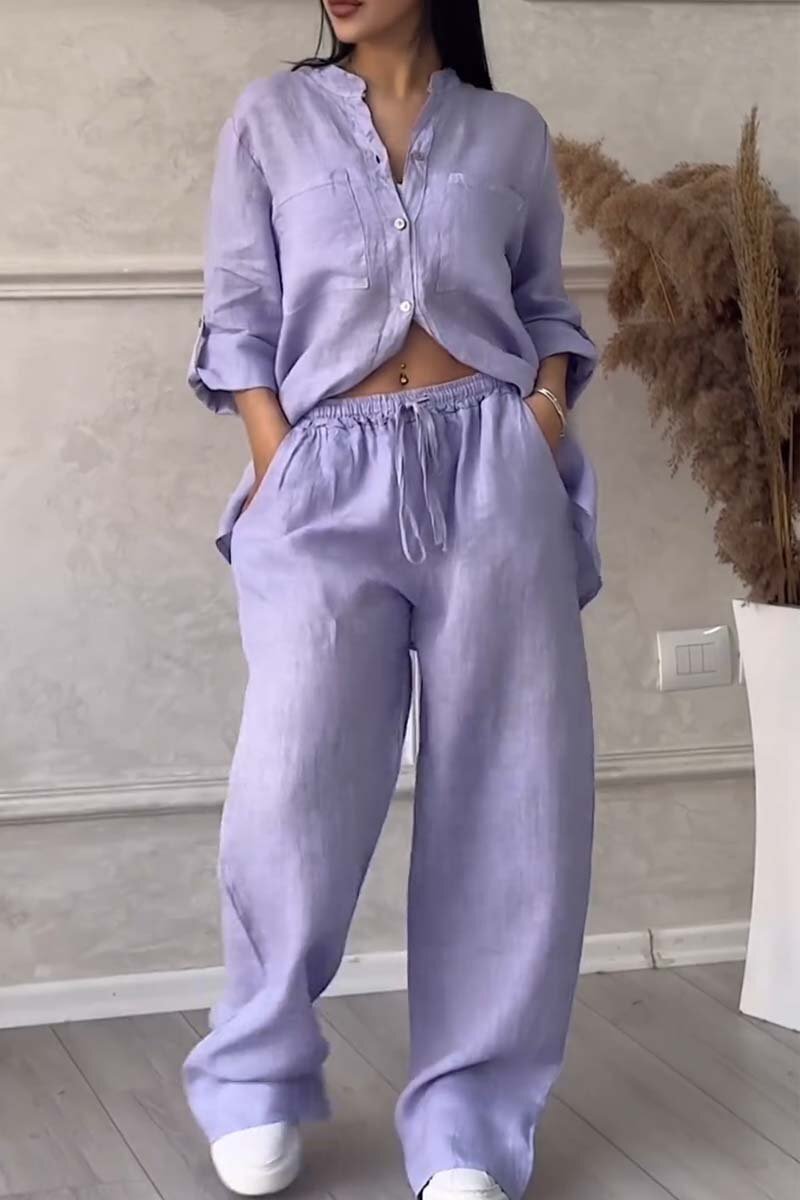 🎄Casual solid color cotton and linen pants two-piece set
