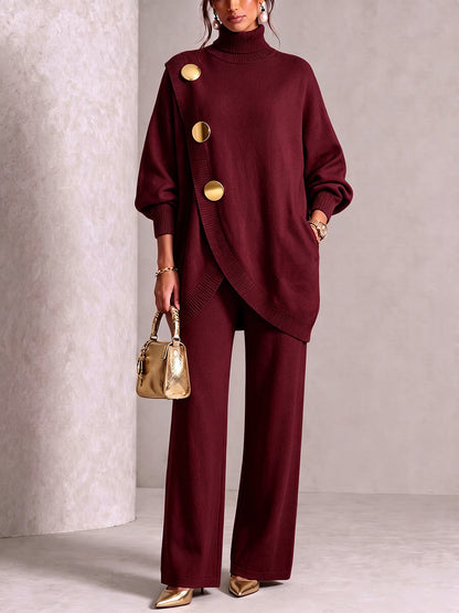 💥 Elegant Knit Asymmetrical Button Set