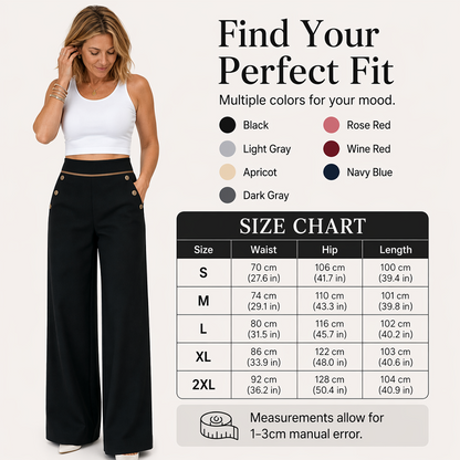 Top Rated 🌿🛍️ Contrast-Trim Wide-Leg Pants – legant Drape & Flattering High-Rise