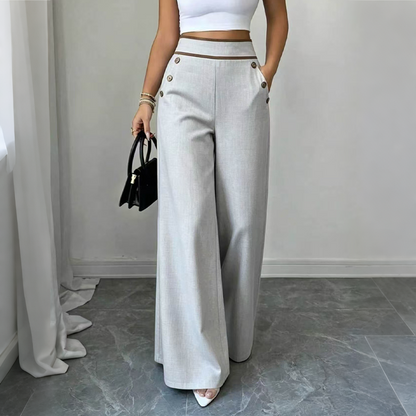 Top Rated 🌿🛍️ Contrast-Trim Wide-Leg Pants – legant Drape & Flattering High-Rise